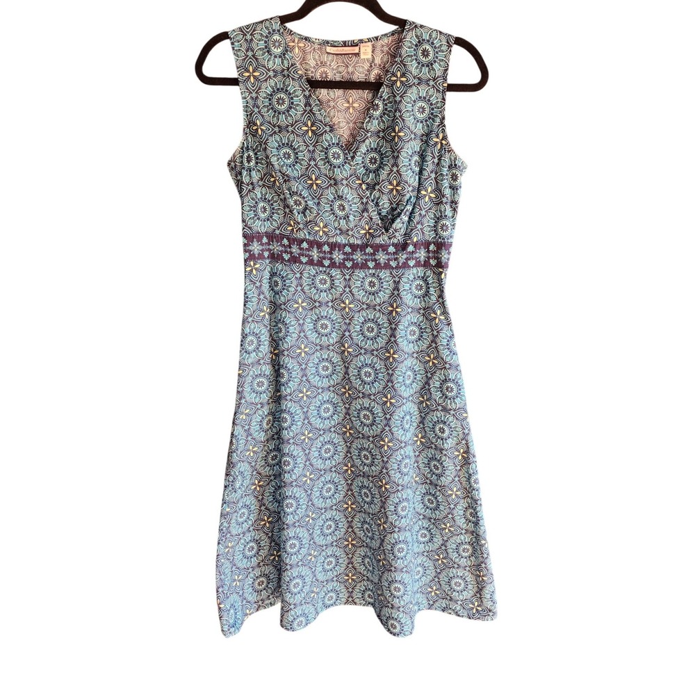Croft & Barrow Faux Wrap Dress Womens 6 Blue Medallion Sleeveless Pockets